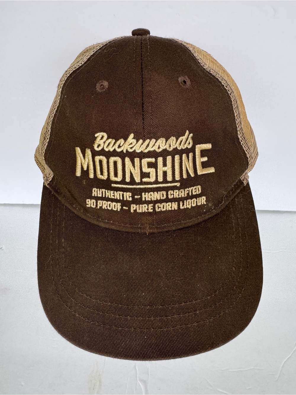 Backwoods Moonshine Brown & Tan Mesh Trucker Hat Snapback Cap